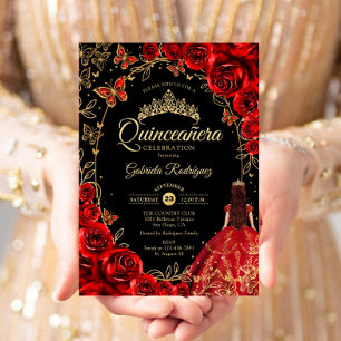 Invitación Quinceanera Oro Rojo Negro
