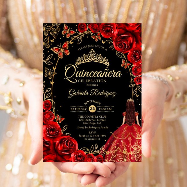 Invitación Quinceanera Oro Rojo Negro (Subido por el creador)