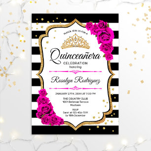 Invitación Quinceanera - Oro rosa blanco negro