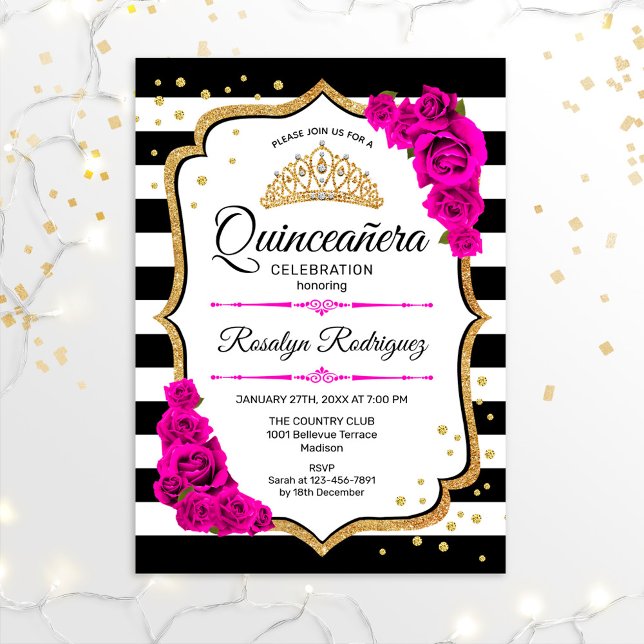 Invitación Quinceanera - Oro rosa blanco negro (Subido por el creador)