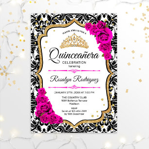 Invitación Quinceanera - Oro rosa Damask