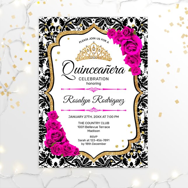 Invitación Quinceanera - Oro rosa Damask (Subido por el creador)