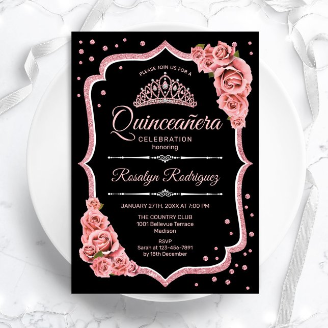 Invitación Quinceanera - Oro Rosa Negro (Subido por el creador)