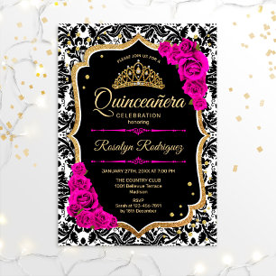 Invitación Quinceanera - Oro rosado negro