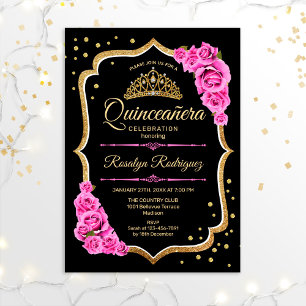 Invitación Quinceanera - Oro rosado negro