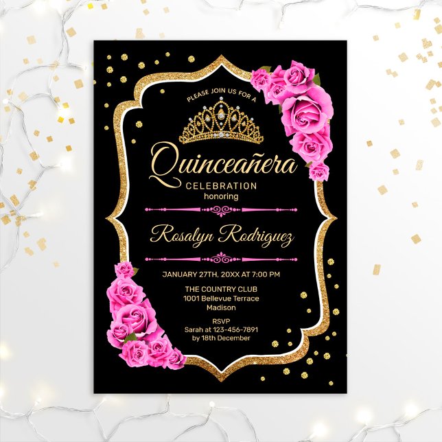 Invitación Quinceanera - Oro rosado negro (Subido por el creador)