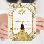 Invitación Quinceanera Oro y Corona de Cumpleaños Floral Blan<br><div class="desc">Quinceanera Gold & White Floral Birthday Crown Invitation Mis Quince Anos,  15º cumpleaños, </div>