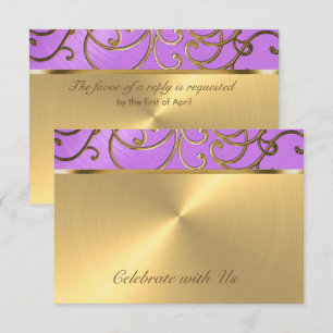 Invitación Quinceanera Orquídea Púrpura y Oro Filigree Nataci