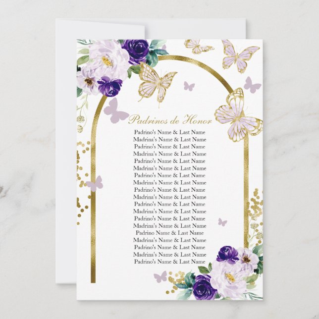 Invitación Quinceanera Padrinos de Honor (Anverso)