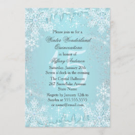 Invitación Quinceañera Paisaje Invernal Copo de Nieve Azul