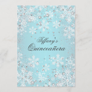 Invitación Quinceañera Paisaje Invernal Copo de Nieve Azul