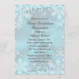 Invitación Quinceañera Paisaje Invernal Copo de Nieve Azul