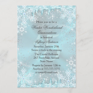 Invitación Quinceañera Paisaje Invernal Copo de Nieve Azul