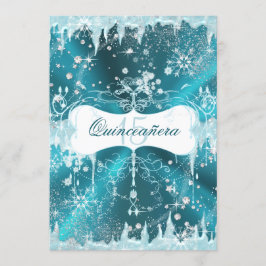 Invitación Quinceañera Paisaje Invernal Copo de Nieve Azul