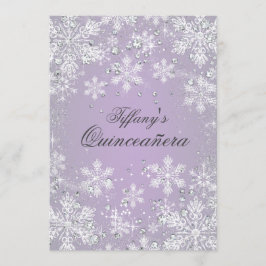 Invitación Quinceañera Paisaje Invernal Copo de Nieve Púrpura