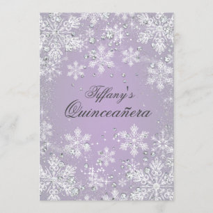Invitación Quinceañera Paisaje Invernal Copo de Nieve Púrpura