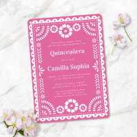 Quinceañera Papel Picado Elegante Rosa Brillante