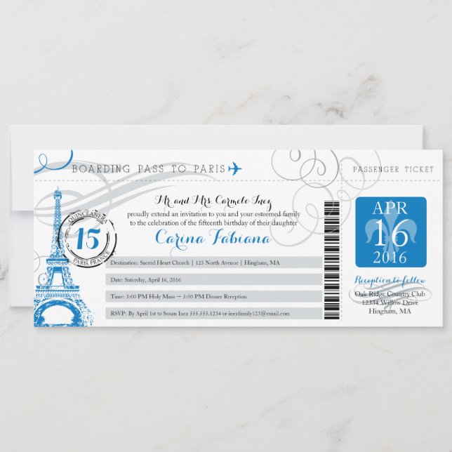 Invitación Quinceanera | París (Anverso)