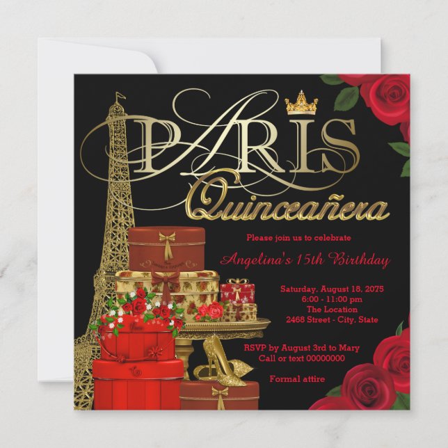 Invitación Quinceañera parisina (Anverso)