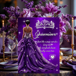 Invitación Quinceanera Partido Cumpleaños Vestido Púrpura Tia