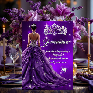Invitación Quinceanera Partido Cumpleaños Vestido Púrpura Tia