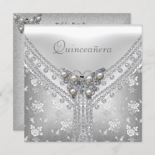 Invitación Quinceanera Partido de Cumpleaños Mariposa Blanca 