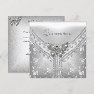 Invitación Quinceanera Partido de Cumpleaños Mariposa Blanca 