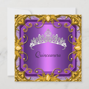 Invitación Quinceanera Partido de Cumpleaños Morado Oro Blanc