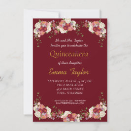 Invitación Quinceañera Peony Floral Borgoña Cumpleaños
