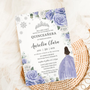 Invitación Quinceañera Periwinkle Morado Blanco Floral Invier