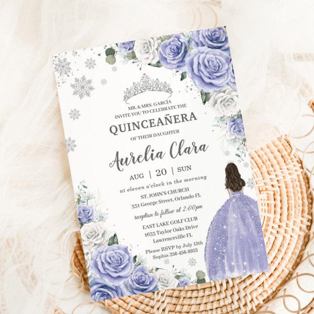 Invitación Quinceañera Periwinkle Morado Blanco Floral Invier (Subido por el creador)