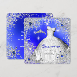 Invitación Quinceañera Perla Azul Plateado Copos de Nieve de 
