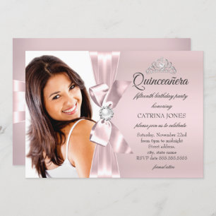 Invitación Quinceanera Perla de diamante rosa Tiara
