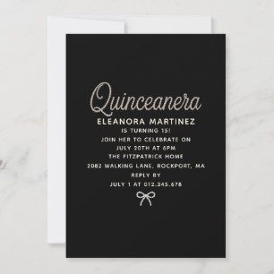 Invitación Quinceañera Perla Negra Blanca con Tira de Letra y