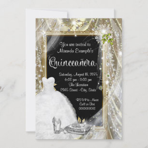Invitación Quinceañera Perla Negra y Dorada