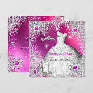 Invitación Quinceañera Perla Rosa Plateado Copo de Nieve Inve