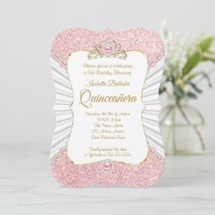 Invitación Quinceañera Perlas Rosadas Tiara Dorada Fiesta de