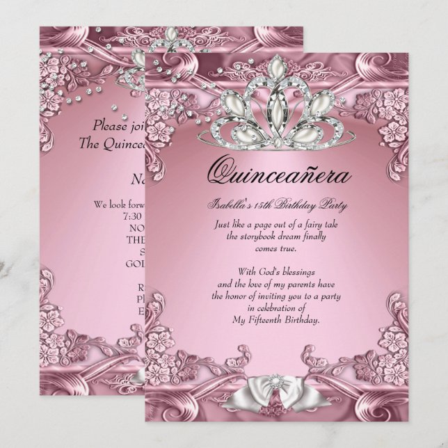Invitación Quinceanera Pink 15th Birthday Party (Anverso / Reverso)