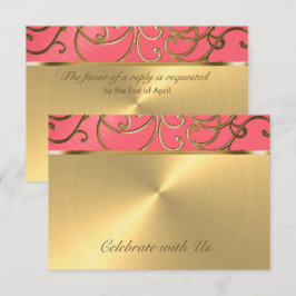 Invitación Quinceanera Pink and Gold Filigree Swirls