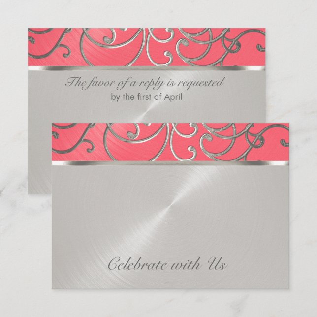 Invitación Quinceanera Pink and Silver Filigree Swirls (Anverso / Reverso)