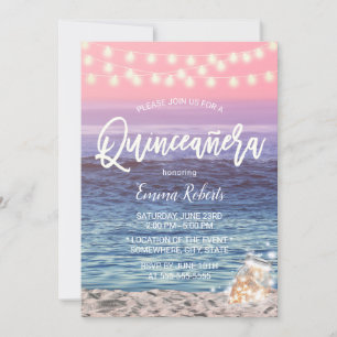 Invitación Quinceanera Pink Beach Mason Jar String Light