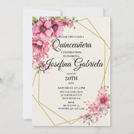 Invitación Quinceañera pink floral Invitation