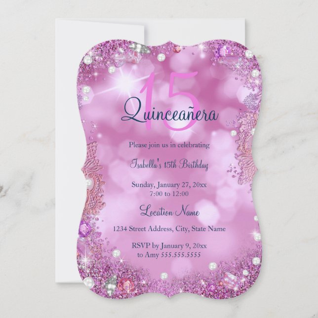 Invitación Quinceanera Pink Ocean Sky Birday Party (Anverso)