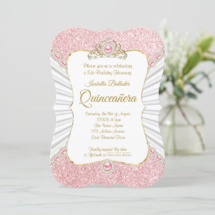 Invitación Quinceanera Pink Pearls Gold Fiesta de cumpleaños