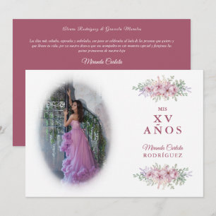 Invitación  Quinceañera Pink Trendy Bouquet Photo Spanish