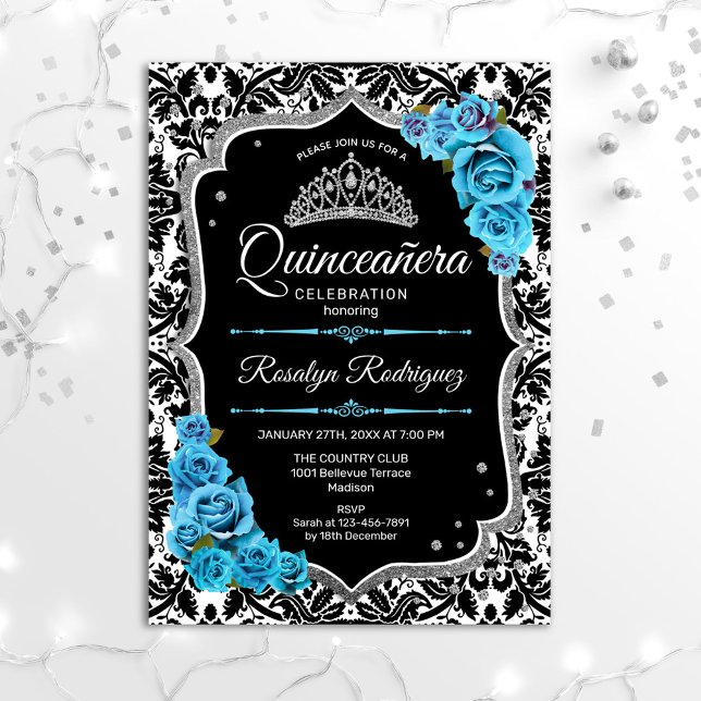 Invitación Quinceanera - Plata azul negro (Subido por el creador)