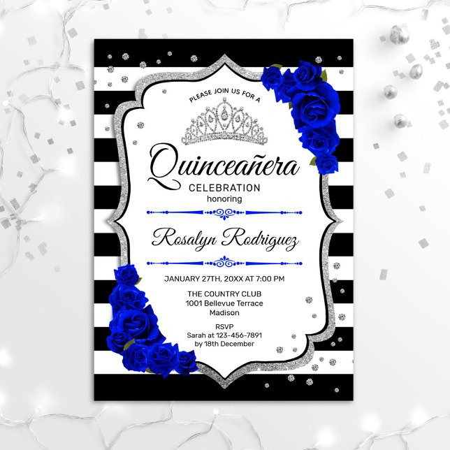 Invitación Quinceanera - Plata azul real blanca (Subido por el creador)
