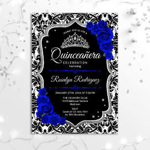 Invitación Quinceanera - Plata azul real negra