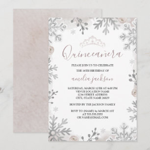 Invitación Quinceañera Plata Besado de Invierno Maravilloso