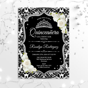 Invitación Quinceanera - Plata blanca negra